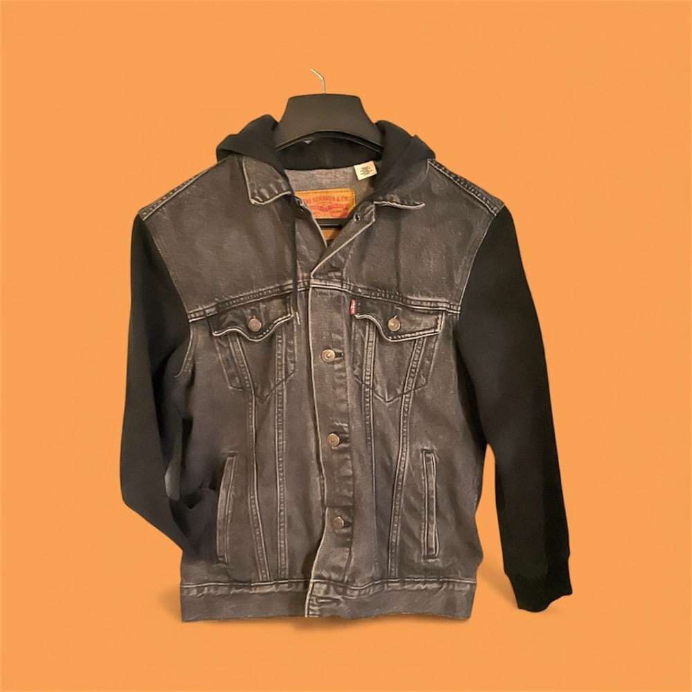 Levi's Black Denim Jacket with Hoodie women’s medium